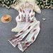 Retro Print Two Piece Set For Women Polo Collar Long Sleeve Shirt And Wide Leg Pants Elegant Commuter Suit_ecoleips.com