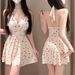 Women's Floral Dot High Waist Swimsuit Dress, One-Piece Ruffle Skirt Monokini With Low Back, Slimming Vintage Style For Hot Spring And Pool_ecoleips.com