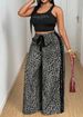 Curvy Women Leopard Print Straight Leg Pants, Contrast Trim Waist Self-Tie Bow Casual Trousers New 2025 Versatile Fashion Bottoms_ecoleips.com