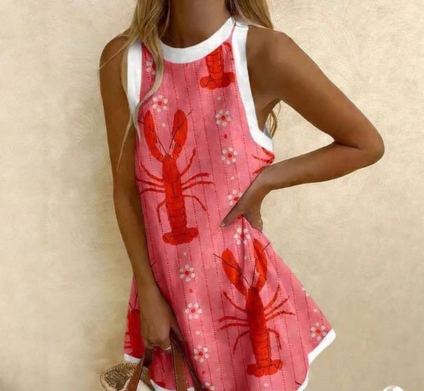 Spring New Women's Clothing Marine Life Loose Sleeveless Short Dress_ecoleips.com