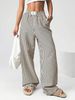Women's Striped High Waist Wide Leg Casual Trousers Loose Fit Straight Pants With Pockets_ecoleips.com