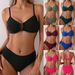 Women's Solid Color Sexy Bikini Set – Crinkle Hollow-Out Two-Piece Swimwear With Removable Padded Cups_ecoleips.com