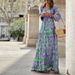 In-stock Cross-border Women's Clothing 2025 Autumn New Fashion V-neck Long-sleeve Mid-length Bohemian Dress_ecoleips.com