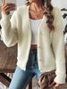 Women's Faux Mink Fur Cardigan With Pearl Buttons - Elegant Knit Open Front Sweater For Autumn Winter (Black/White/Beige)_ecoleips.com
