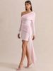 Mozision Diagonal Collar Backless Sexy Mini Dress Women Elegant Long Sleeve Draped Ruched Bodycon Club Party Dresses Female_ecoleips.com