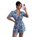 Women's Clothing Casual Full Print Puff Sleeve Drawstring Jumpsuit_ecoleips.com