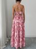 Peleis Walnut Flower V-Neck Thin Strap Dress,Natural Wood Beaded Halter Double Layer A-Line Skirt_ecoleips.com