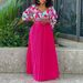 Women's Clothing women's summer new fashion V neck printed top pleated long skirt two piece suit_ecoleips.com