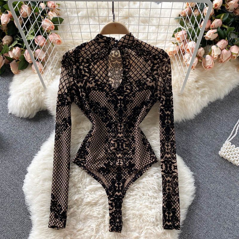 Women's Clothing Women's Slim Fit Embroidered Long Sleeve T-Shirt High End Lace Base Layer Versatile Style Jumpsuit For Fall Winter_ecoleips.com