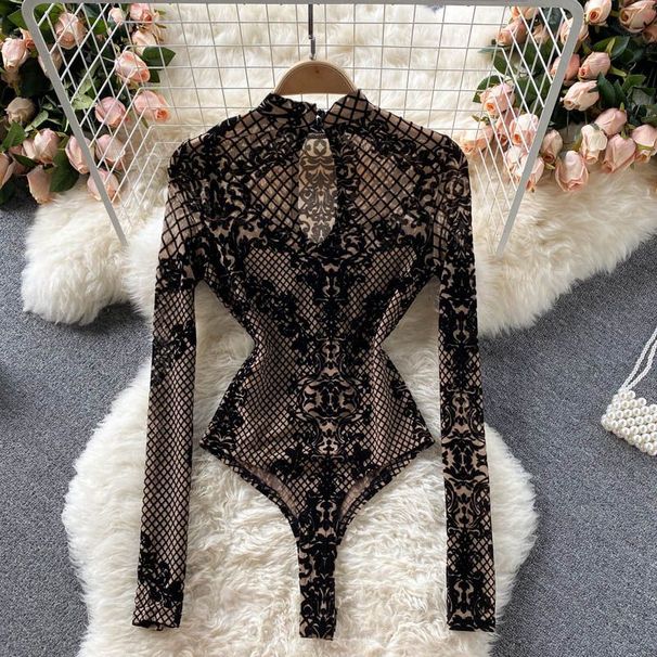 Women's Clothing Women's Slim Fit Embroidered Long Sleeve T-Shirt High End Lace Base Layer Versatile Style Jumpsuit For Fall Winter_ecoleips.com