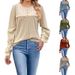 Women's Clothing Round Neck Pit Stripe Brushed Solid Color Button Stitching Long Sleeved T Shirt Female_ecoleips.com