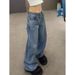Y2K High-Waisted Loose Fit Denim Jeans – Vintage Blue Wide-Leg Floor-Length Pants (S-XXXL)_ecoleips.com