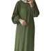 2024 Muslim Women's Long Spring And Autumn New Fashion Puff Sleeve Vintage Pocket Hem Ruffle Dress_ecoleips.com