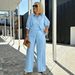 Women's Two Piece Set Spring Autumn Casual Solid Color Wide Leg Pants Collared Shirt_ecoleips.com