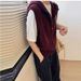 Aria Basics Slimming Texture! Layered Hooded Zip-up 100% Wool Knitted For Women, Loose Sleeveless Sweater Vest_ecoleips.com