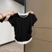 A Fresh, Light-Blue Short-Sleeved Top Made Of Modal Fabric With A Bold Color Contrast Perfect For Summer Wear. It Feat_ecoleips.com