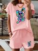 Women’s 2 Piece Outfit Set – Oversized Graphic T-Shirt And Biker Shorts Matching Set, Casual Summer Lounge Tracksuit For Daily Wear-345_ecoleips.com