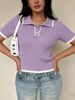 Women Soft Skin-Friendly Breathable Rib Knit Top Contrast Trim Polo Collar Short Sleeve Loose Cropped Knit Blouse_ecoleips.com