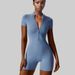 Women's Zippered Short-Sleeved Yoga Jumpsuit Summer European American Style Dance Fitness Tight Sportswear_ecoleips.com