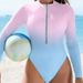 Women's Long Sleeve Zip-Up Rash Guard Swimsuit – Gradient Color, Quick-Dry Polyester, High Neck & Built-In Bra_ecoleips.com