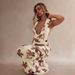 Fashionable Halter Neck Sleeveless Maxi Dress Backless Tie Waist Printed Fishtail Silhouette Women's Dress_ecoleips.com