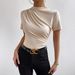 Women's Slim Fit Short Sleeve Turtleneck Top 2024 Spring Summer Ruffle Detail Stretchy Basic Tee Chic Casual Blouse_ecoleips.com