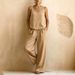 Women's Cotton Linen Two Piece Set Sleeveless Vest And Wide Leg Pants New 2026 Cross Border Available in Europe And America_ecoleips.com