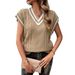 Autumn Winter Women's Sleeveless Sweater Vest, Loose Fit V-Neck Color Block Pullover, Soft Acrylic Knit, Casual Oversized Cardigan_ecoleips.com
