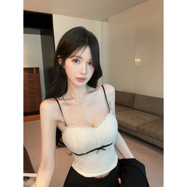 Summer New Style Pure And Sweet Lace Trim Strap Bow Sexy Tube Top Short Dress For Women_ecoleips.com