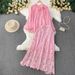 Women's Clothing Round Neck Lantern Sleeve Shirt Top Suit High Waist Slim Lace Patchwork Skirt_ecoleips.com