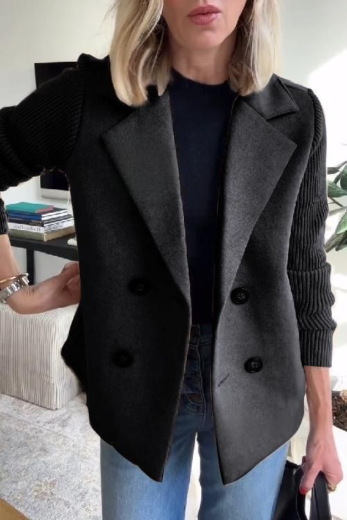 Women's Clothing Fashion Temperament Fashionable Wool-Blend Peacoat With Elegant Patchwork Design For Women - Versatile Office & Casual Outerwear_ecoleips.com