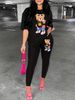 Women's Casual Loose Fashion Card Love Bear Cartoon Pattern Printed Loose T-shirt+cropped Pants Two-piece Set Home Sportswear Daily Wear-460_ecoleips.com
