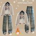 Women's Clothing Designer Fleece Lined Two Piece Suit Stylish Relaxed Fit Top With Flowy Plaid Pants Casual Set For Women_ecoleips.com