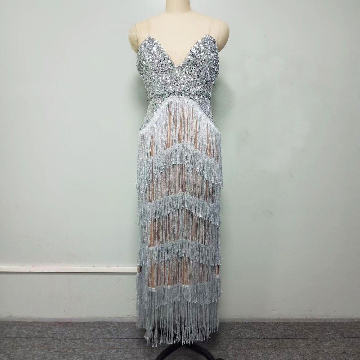 Women's Clothing Sexy Sequins Strap Tassel Dress Hip Skirt New_ecoleips.com
