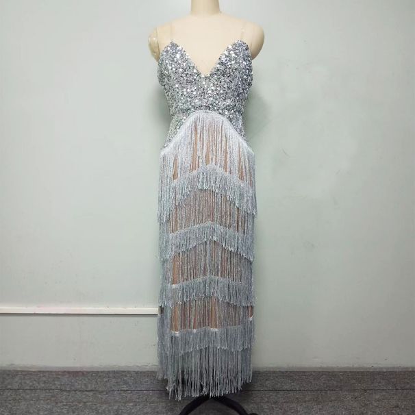 Women's Clothing Sexy Sequins Strap Tassel Dress Hip Skirt New_ecoleips.com