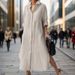 Women's Clothing Color Long Sleeved Cardigan Shirt Casual Loose Irregular Slit Cotton And Linen Long Skirt_ecoleips.com