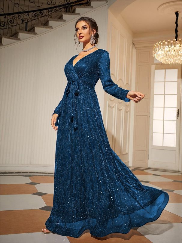 Women's Clothing Long Sleeved Evening Dresses Winter New Banquet Dance Party Dress Long Annual Meeting Evening Dress Women_ecoleips.com