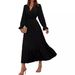 New Women's Autumn Sleeve V-Neck Swiss Dot Long Dress Bohemian_ecoleips.com