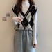 Aria Basics INS Quilted V-Neck Vest For Women, Spring Autumn New College Style, Youthful Knitted Cardigan, Layered Short Vest,_ecoleips.com