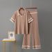 New Summer Polo Collar Short Sleeves Fashionable Casual Loose Versatile Slim High Waist Knitted Suit For Women_ecoleips.com