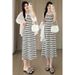 Autumn New Korean Fashion Loose Shirt + Striped Dress Two-Piece Set For Pregnant Women_ecoleips.com