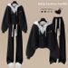 Women's Casual Two Piece Set Spring Autumn Loose Slimming Faux Two-Piece Hooded Sweatshirt High-Waisted Straight-Leg Pants_ecoleips.com