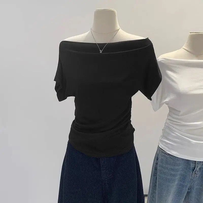 Ultra-Hand Feel Modal Cotton Short Sleeve T-Shirt Women Summer Design Slim Fit Shoulder Baring Fashionable Top_ecoleips.com