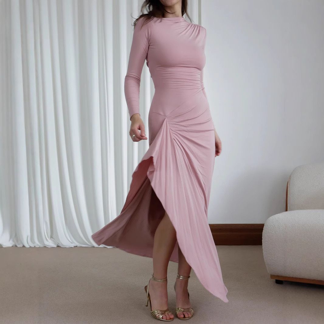 Fall Sexy High Slit Bodycon Dress Stretchy Slim Fit Cow Milk Silk Fabric High Waist Sleeveless Clubwear Available_ecoleips.com