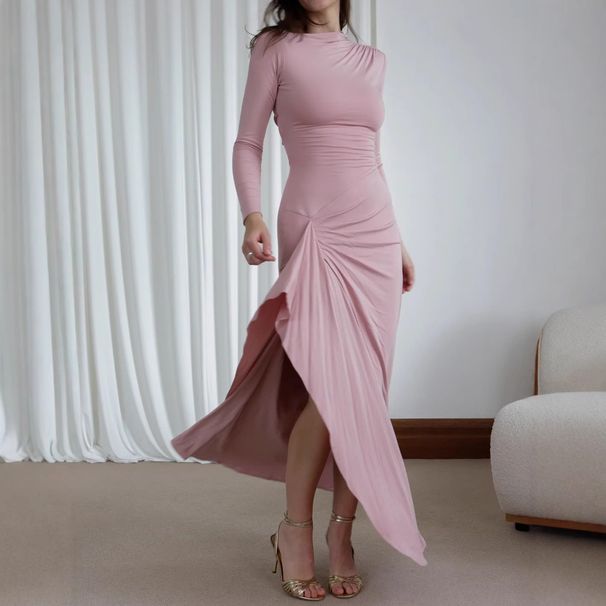 Fall Sexy High Slit Bodycon Dress Stretchy Slim Fit Cow Milk Silk Fabric High Waist Sleeveless Clubwear Available_ecoleips.com