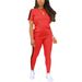 Women's Clothing Women's Round Neck Short Sleeved Top And Trousers Set Side Stripes Two Piece For Formal & Casual For Women_ecoleips.com