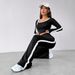 Black And White Contrast Color Square Collar Slim Fit Long Sleeve Pants Simple Versatile Fitness Women's Set_ecoleips.com
