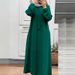 Women's Clothing Fashion Bow Tie Lapel Solid Color Long Sleeved Shirt Sundress Pocket Loose Cardigan Long Skirt_ecoleips.com