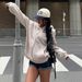 ANS Women's College Style Long Sleeve Cardigan Sweatshirt Jacket Loose Top Trendy Streetwear For Autumn Couple_ecoleips.com