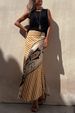 Women's Clothing A Line Printed Skirt Comfortable Casual Skirt + Sleeveless Tassel Vest Set_ecoleips.com